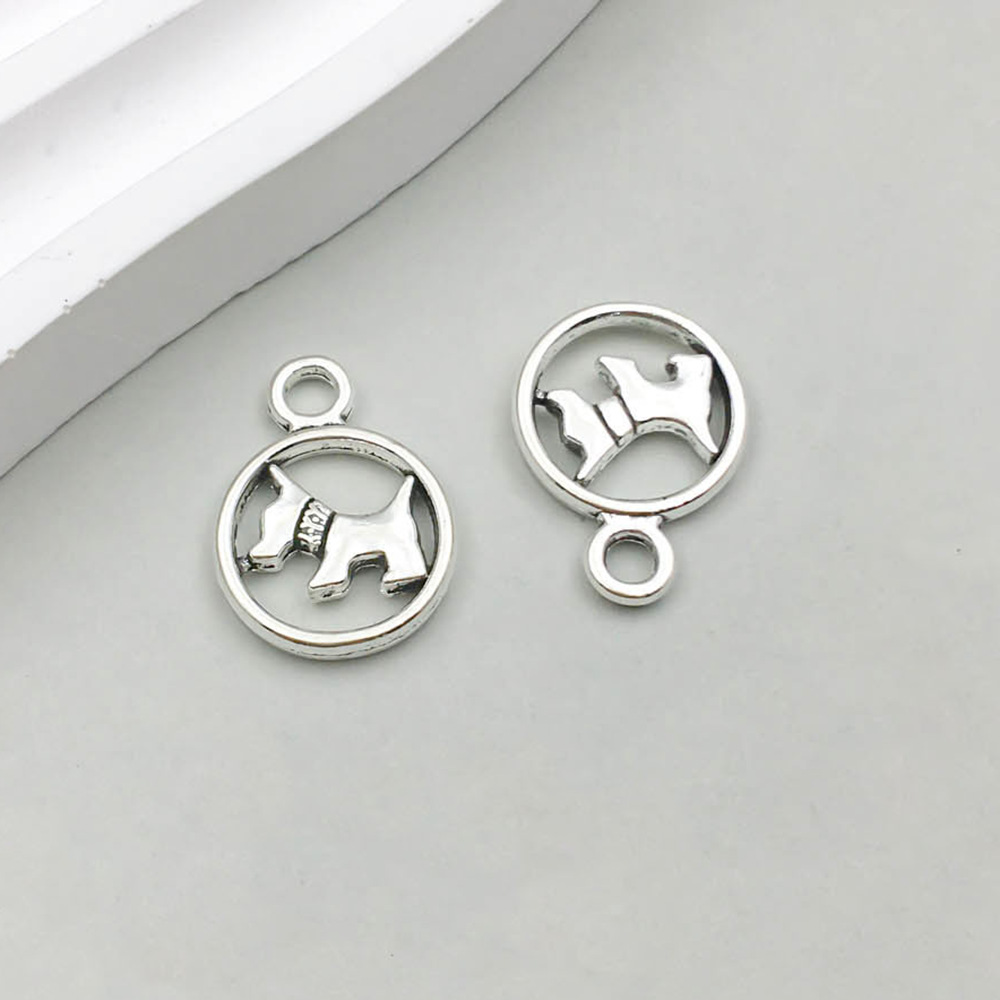 1 ancient silver round hollow dog 14*19mm-1.2g-2562