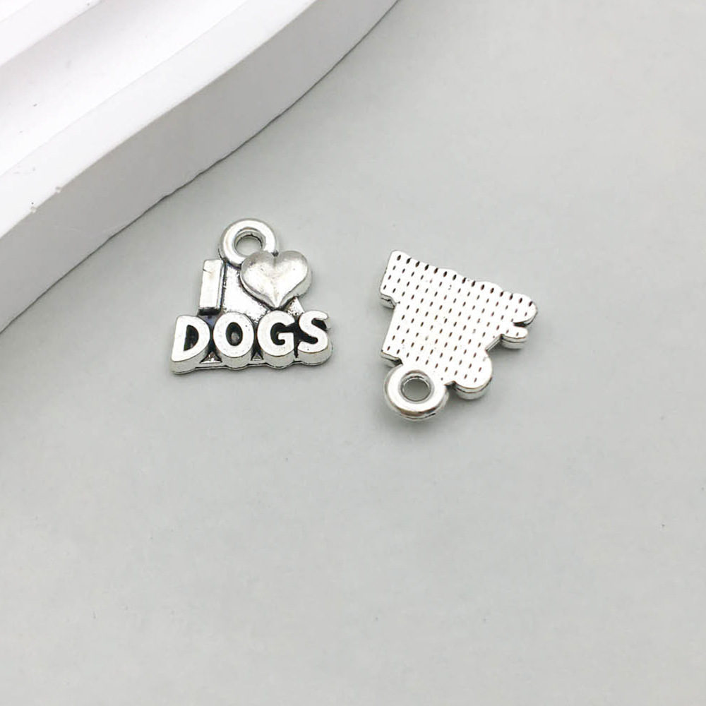 1 ancient silver ILOVEDOGS love 12*13mm-1.3g-15563