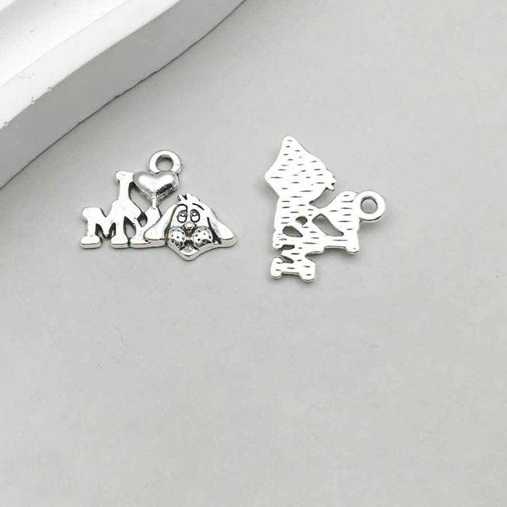 1 ancient silver ILOVEMYDOG love 17*14mm-0.9g-15564