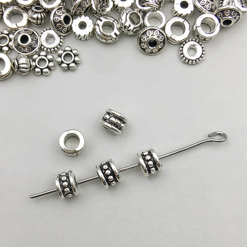 1 ancient silver round spacer beads 4*5mm hole 3mm-0.3g-16342