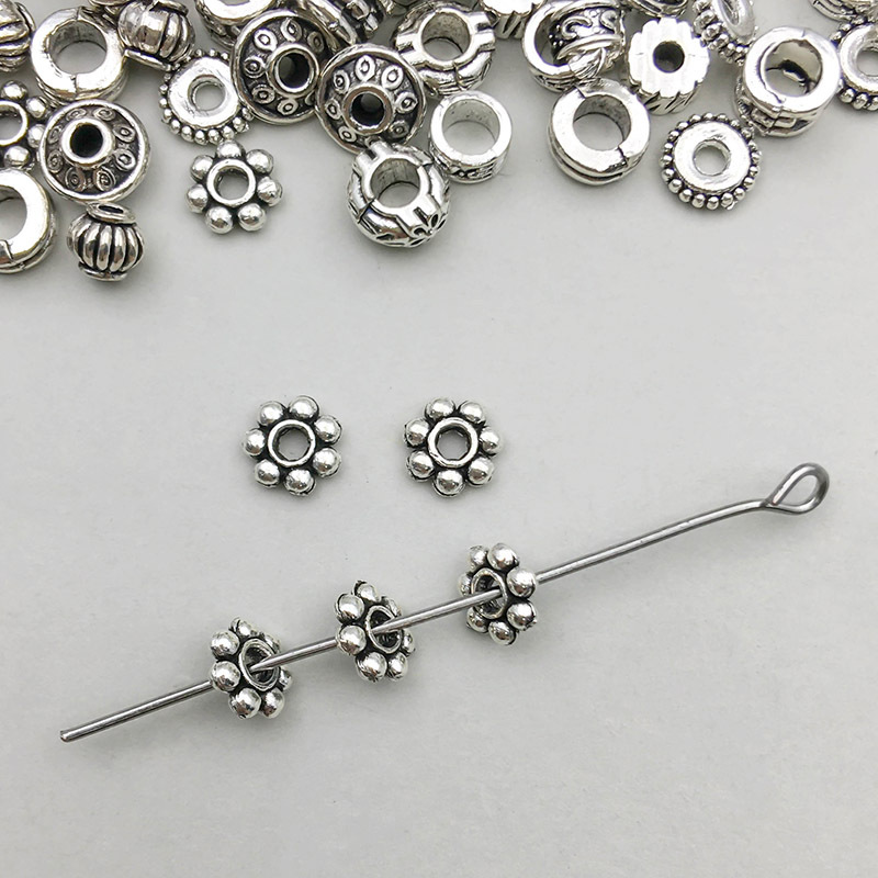 1 ancient silver round spacer bead 5*5mm hole 1mm-0.2g-16351