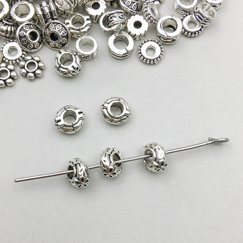 1 ancient silver flower spacer beads 3*6mm hole 2mm-0.4g-16352