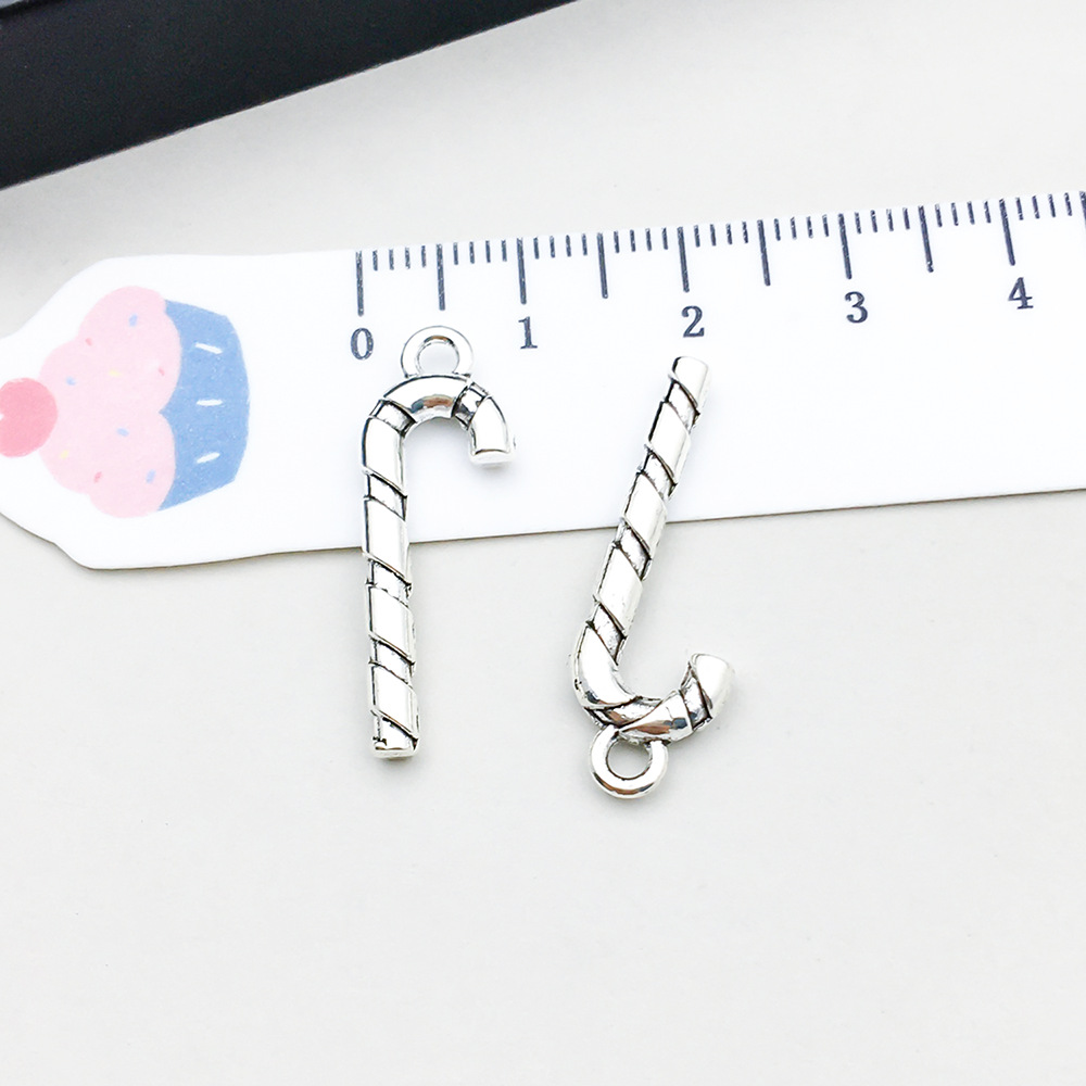 1 ancient silver christmas crutch candy 10*27mm-1.1g-4001