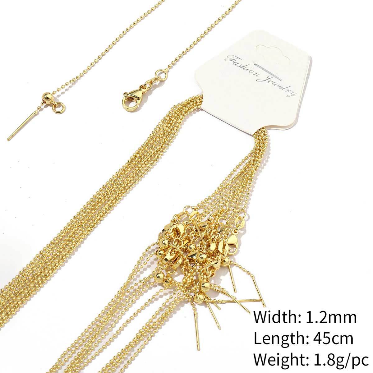 A52-18k real gold plated-copper ball chain 1.2mm-45cm, wears color for 1 year