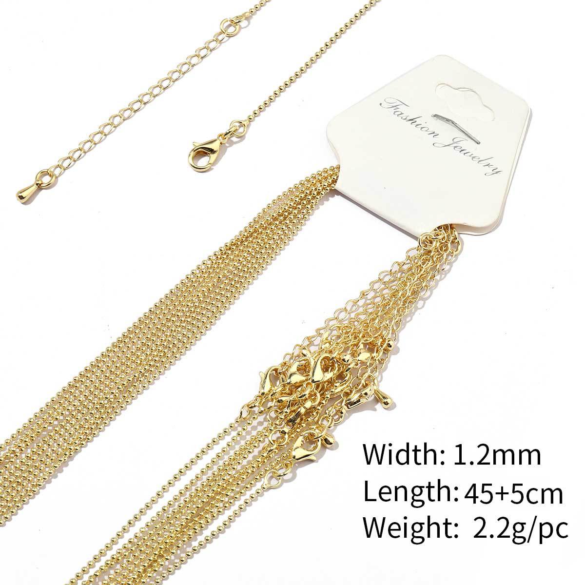 A55-18k real gold plated-copper ball chain 1.2mm-45 5cm, wears color for 1 year