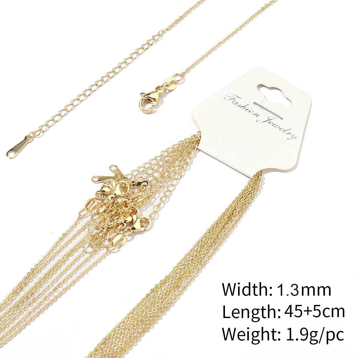 A57-18k real gold plated-copper flat cross chain 1.3mm-45 5cm, wears color for 1 year