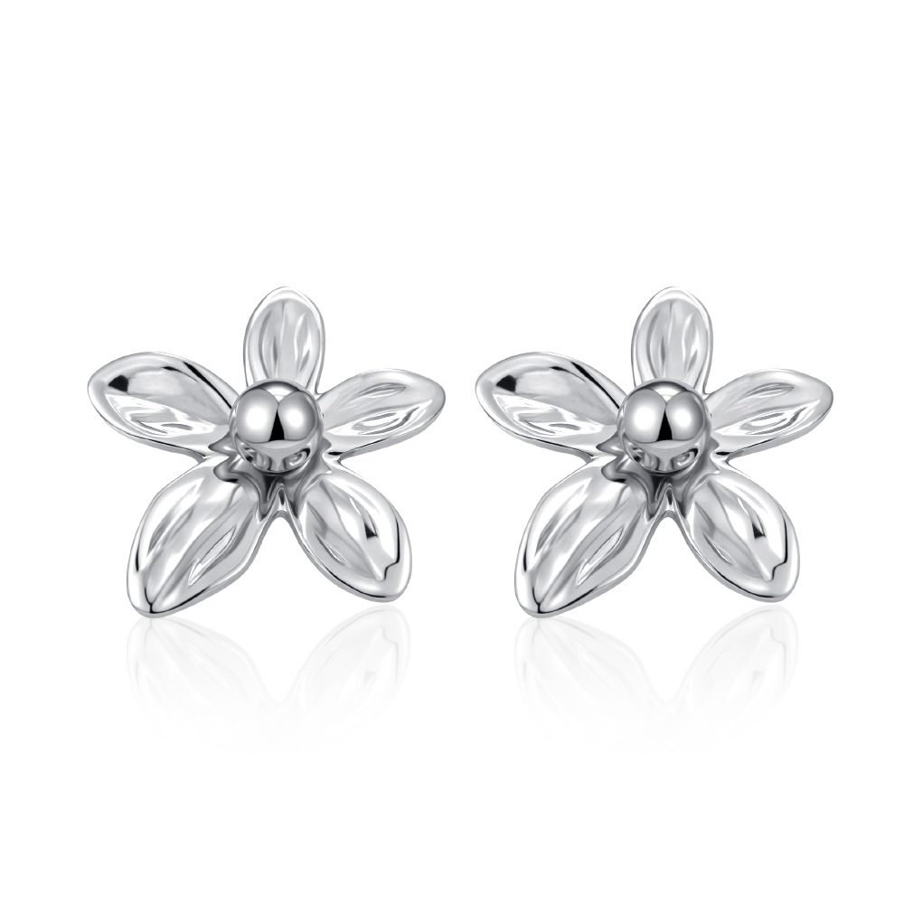 花朵焊珠耳环钢色