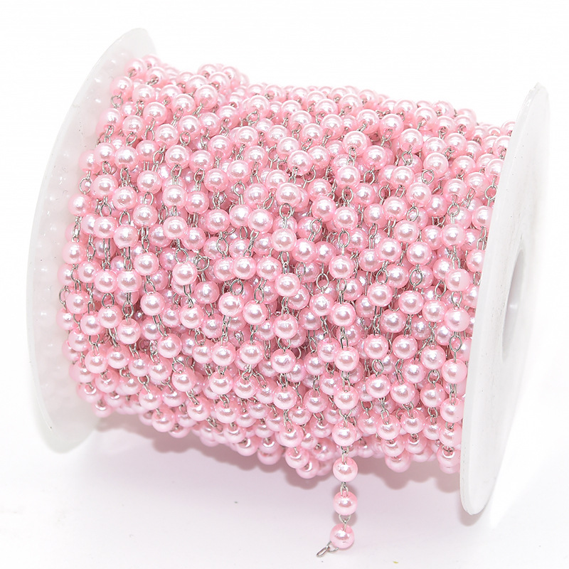 Pink beads-white k chain