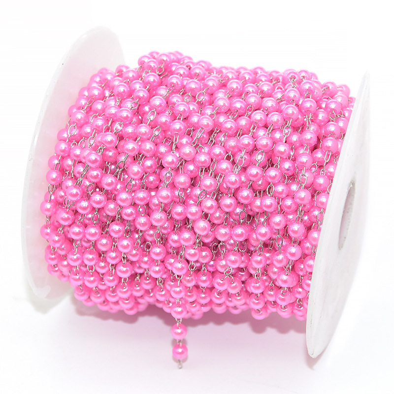 Rose red beads-white k chain