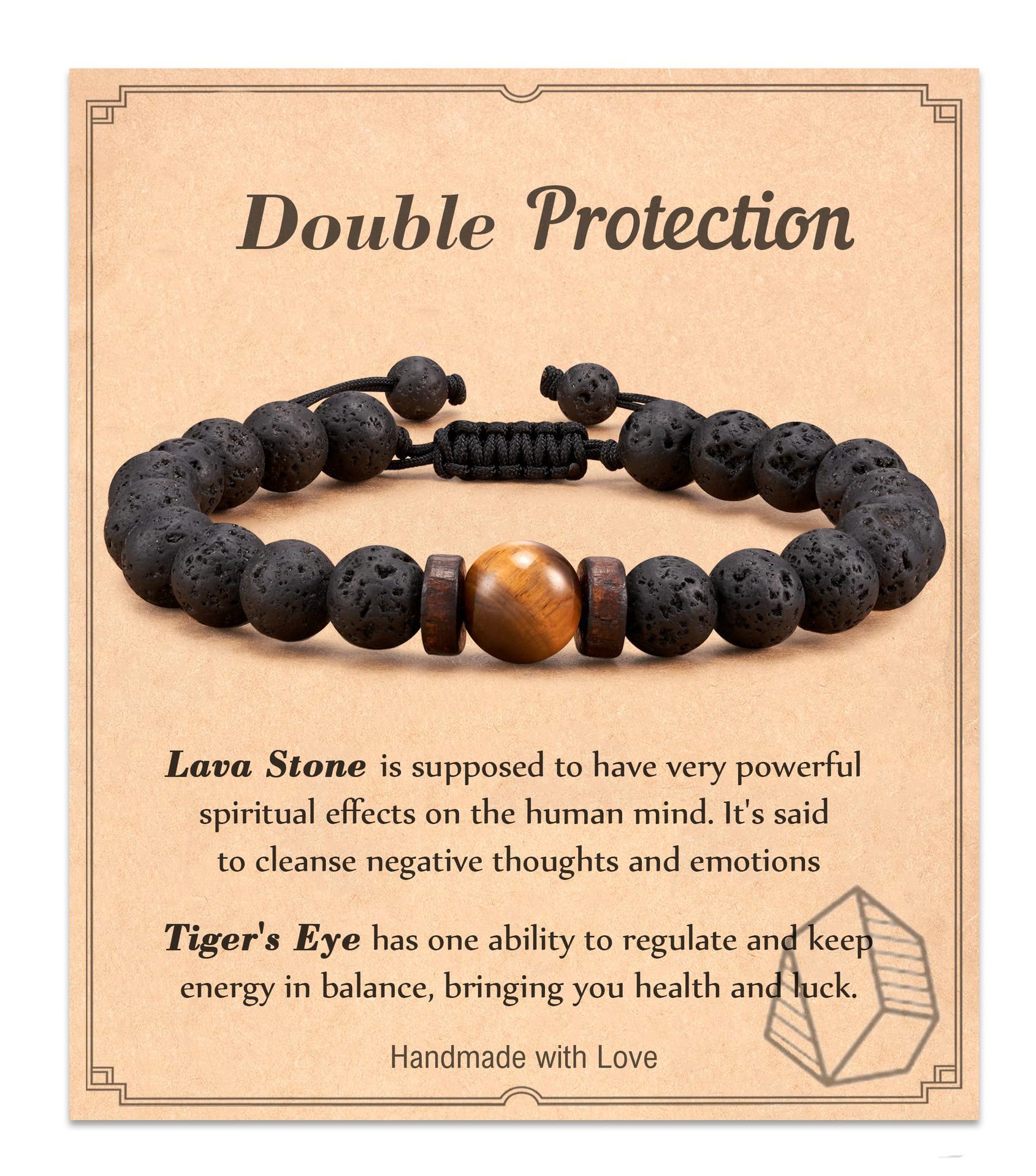 Tiger Eye Volcano Stone Bracelet Double Protection Card