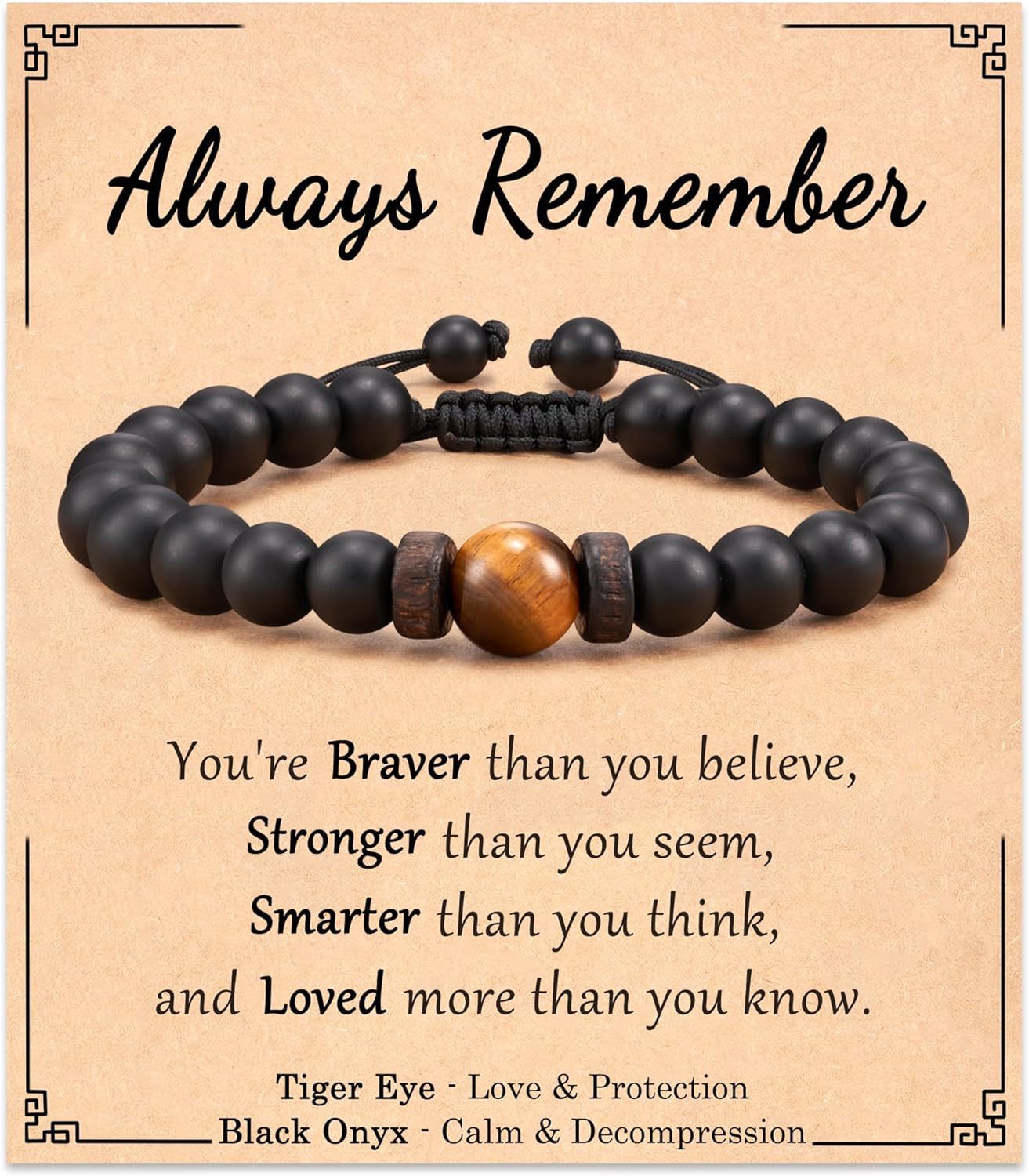 Black Frosted Tiger Eye Bracelet always remember Card