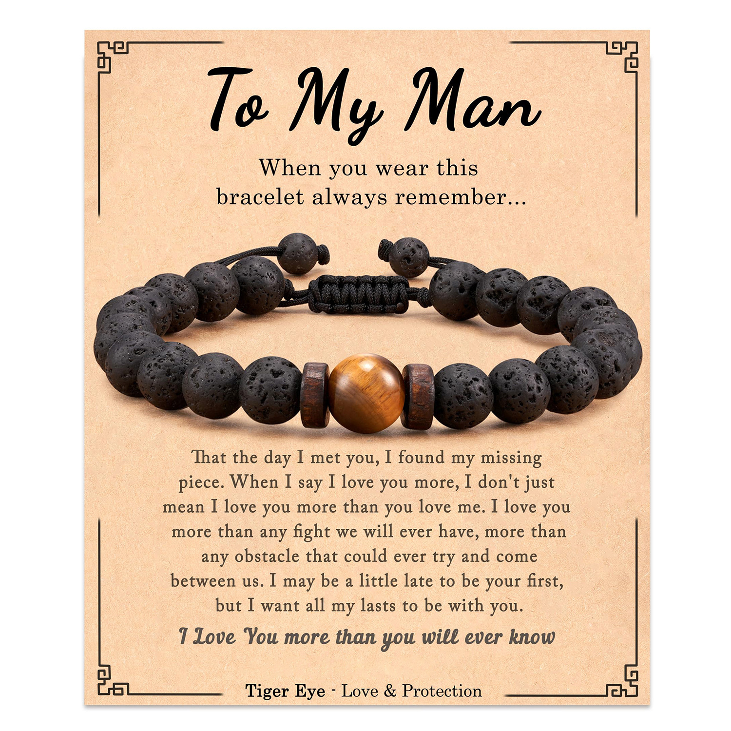 Volcanic Stone Tiger Eye Bracelet to my man Card
