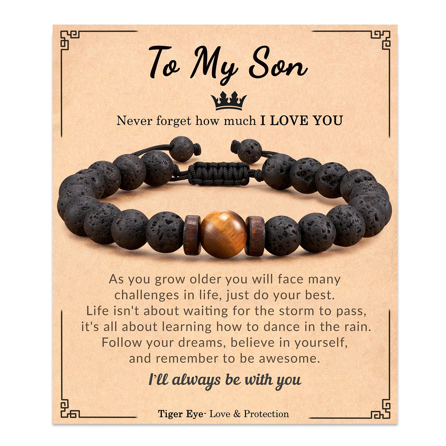 Volcanic Stone Tiger Eye Bracelet to my son Card