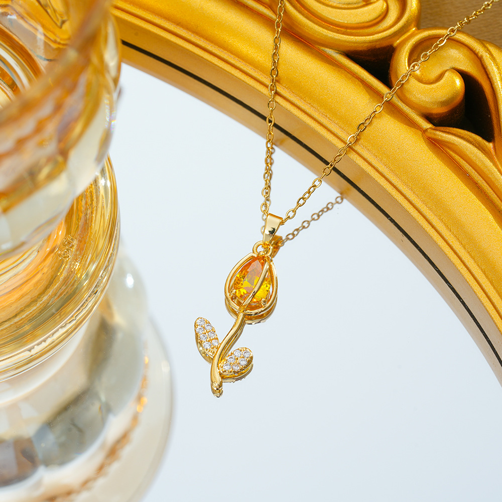 C383 golden yellow zirconia necklace