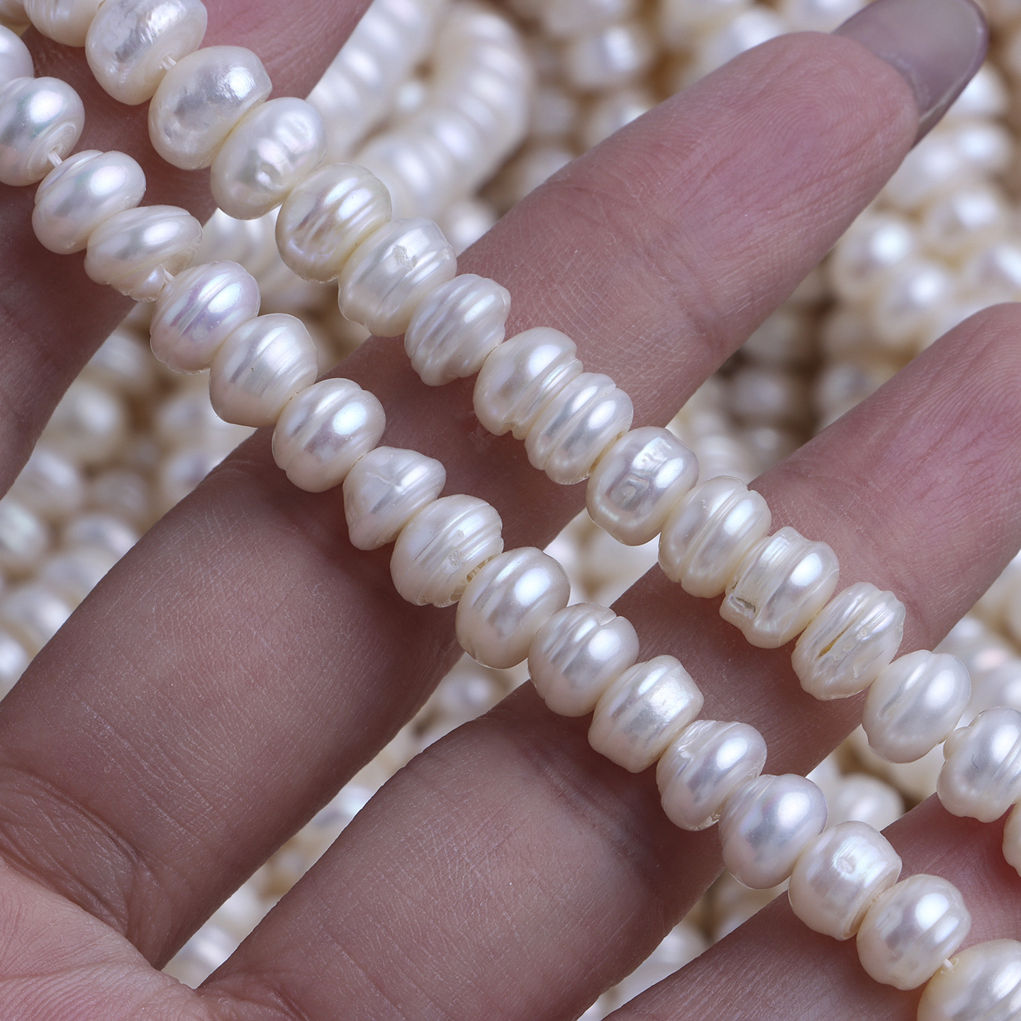 White 7-8mm threaded flat beads one piece