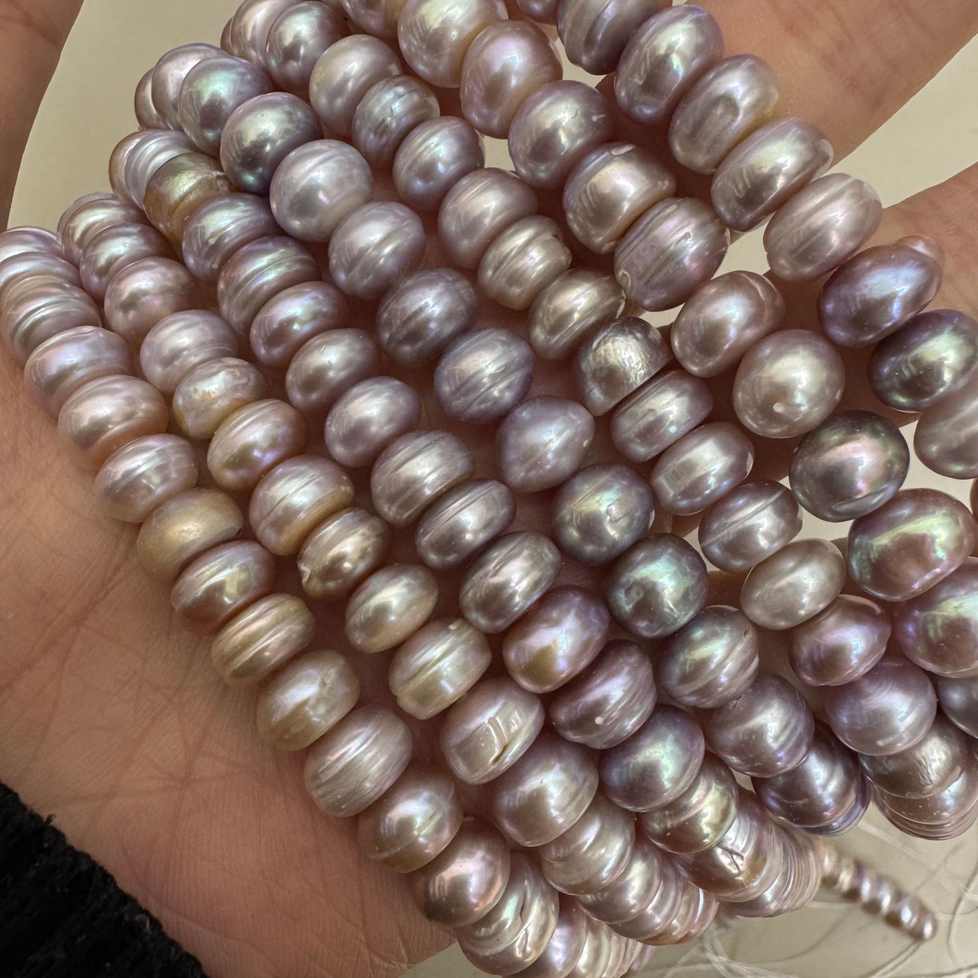 Purple 9-10mm threaded flat beads one piece