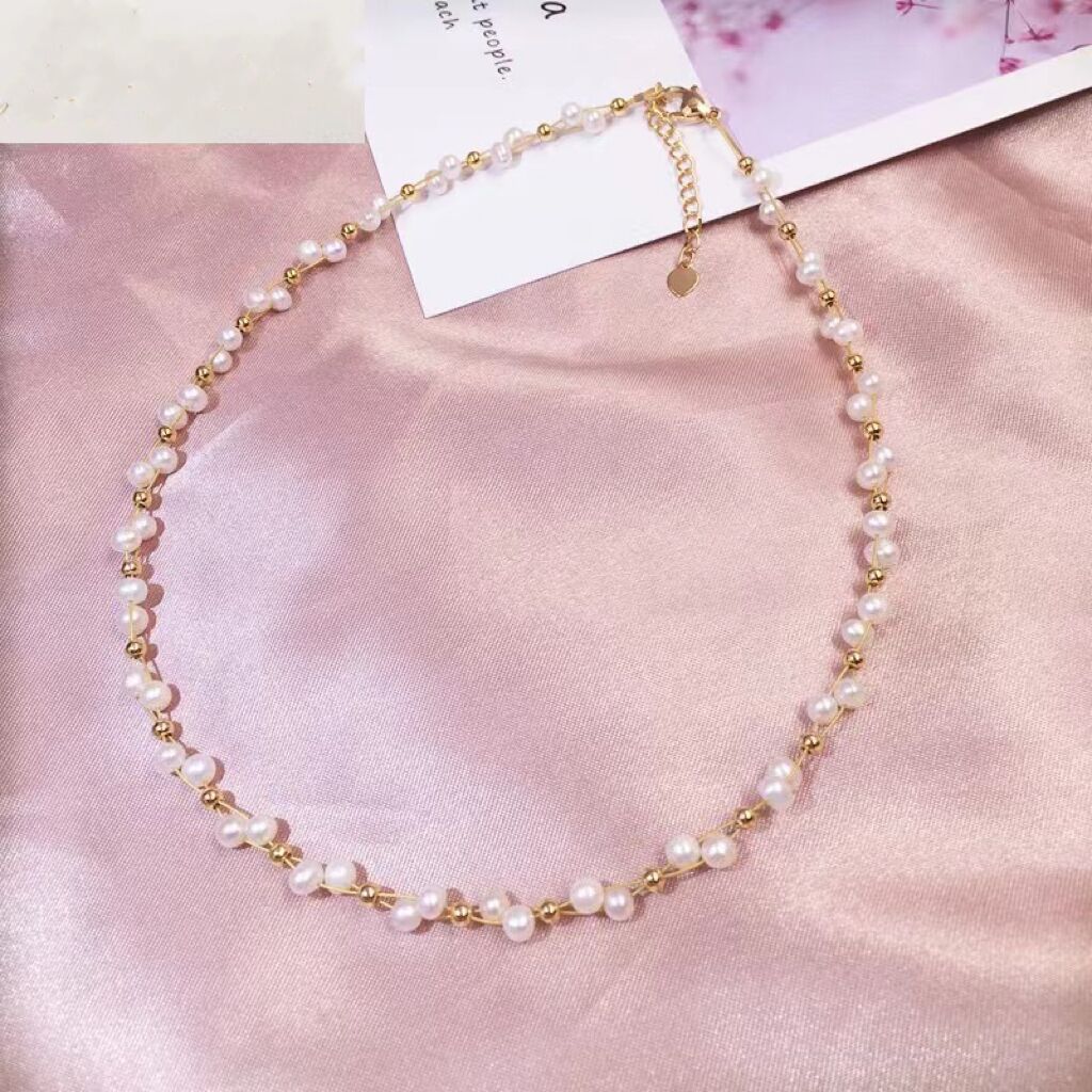 Gold Pearl Woven Necklace