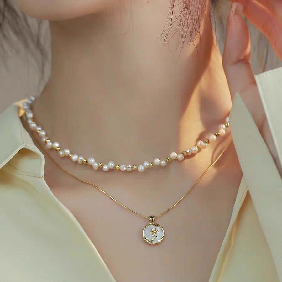 Gold braided double layer necklace