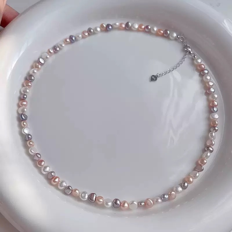 6-7mm baroque pure silver buckle necklace