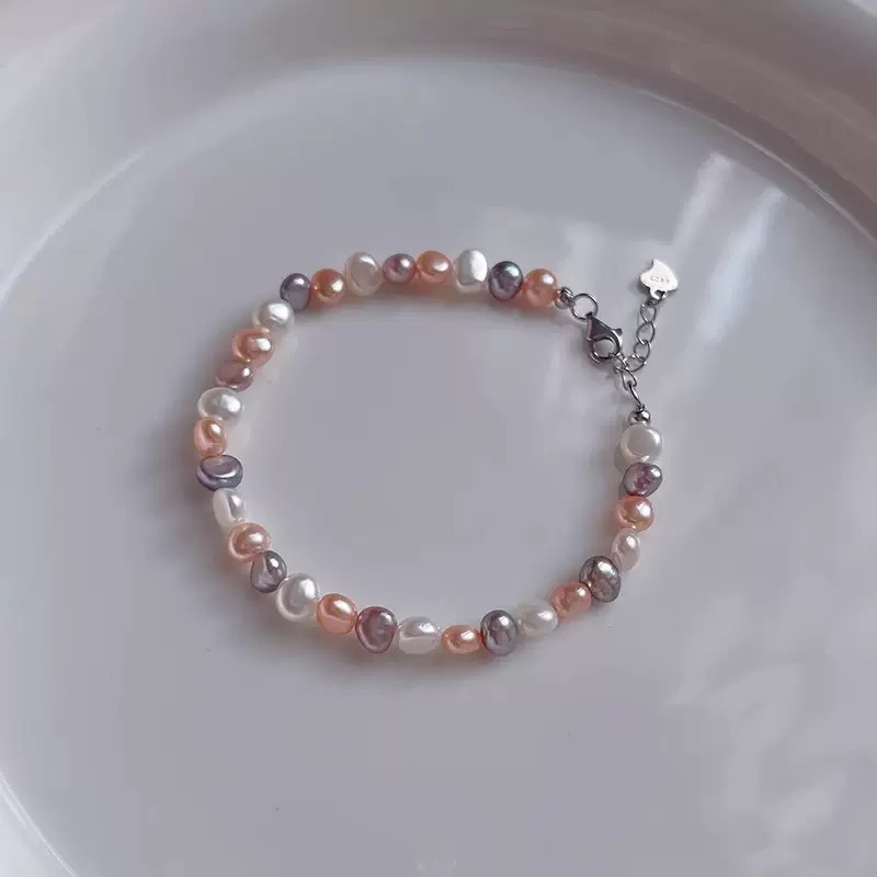 6-7mm baroque pure silver buckle bracelet