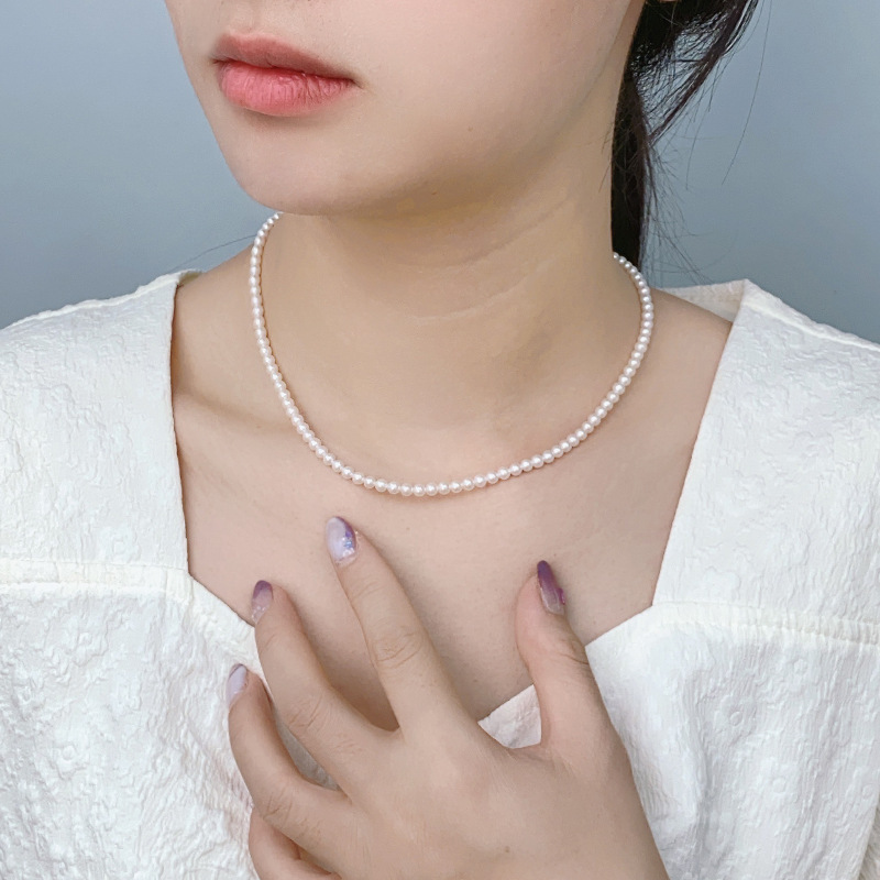 3-4mm natural white   925 silver chain