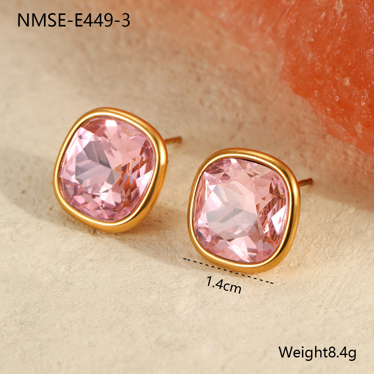 Nmse-e449-3 pink zirconia earrings