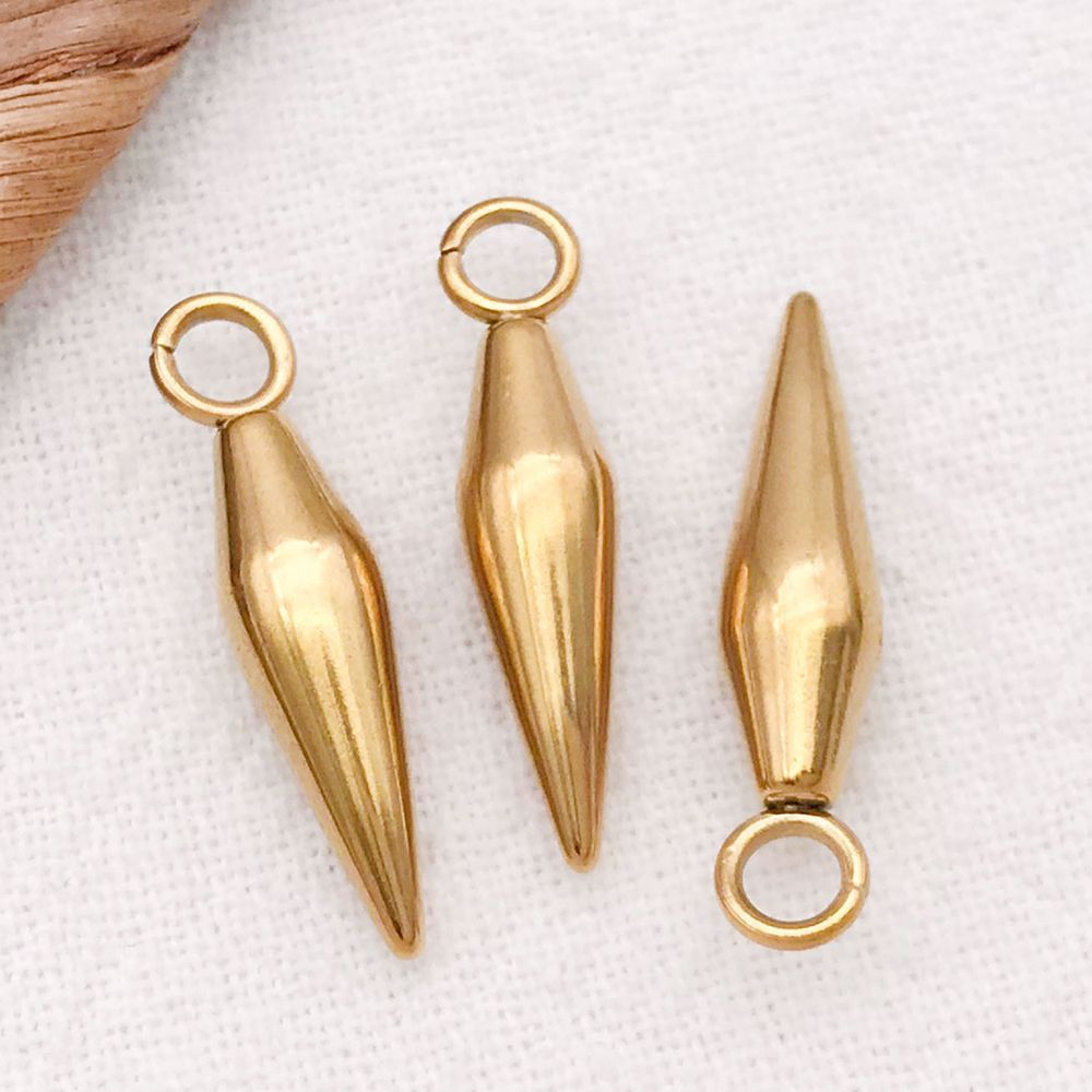 1 piece 4.5*19*4.5mm hole 2.5mm vacuum electroplated gold stainless steel punk small hole cone pendant-1g-t2966