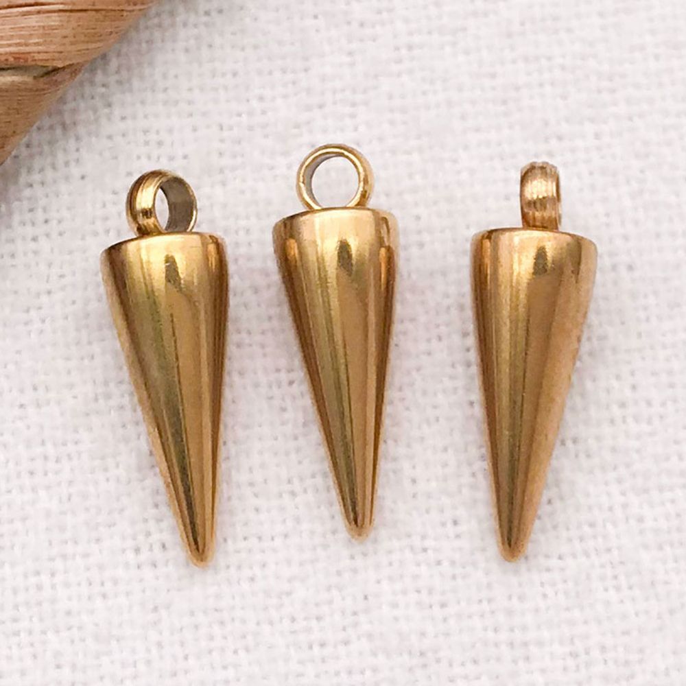 1 piece 4*10.5*4mm hole 1.5mm vacuum electroplated gold stainless steel punk small hole cone pendant-0.5g-t2967