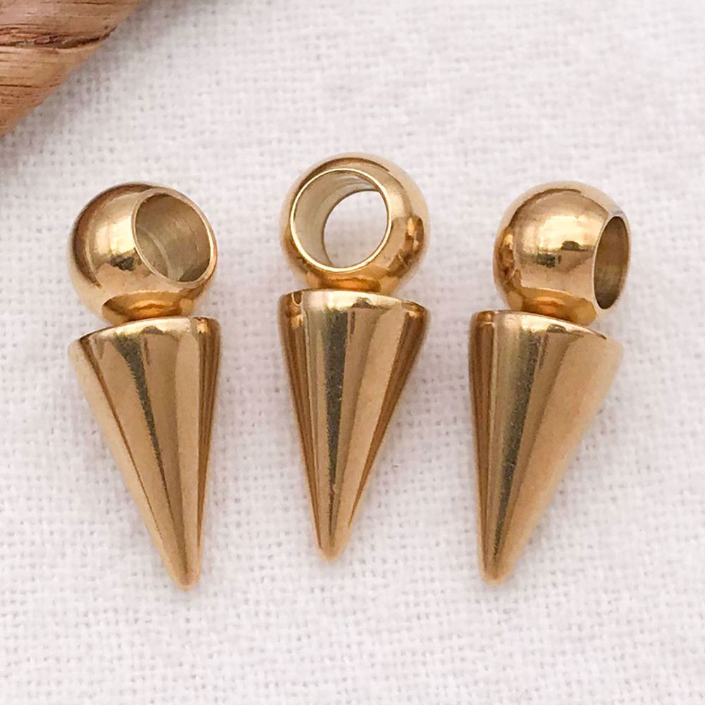1 piece 6*10*6mm hole 3.5mm vacuum electroplated gold stainless steel punk large hole cone pendant-1.38g-t2968
