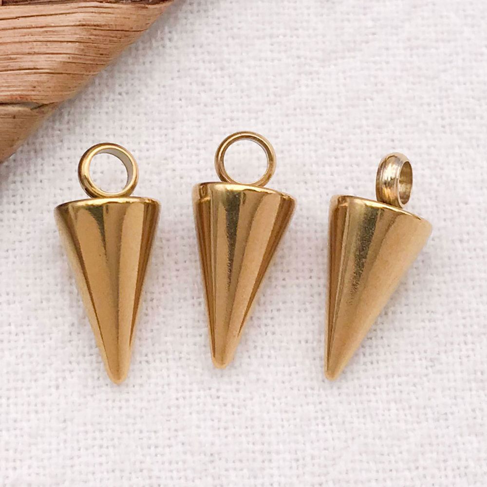 1 piece 6*10*6mm hole 2.3mm vacuum electroplated gold stainless steel punk small hole cone pendant-1.63g-t2969