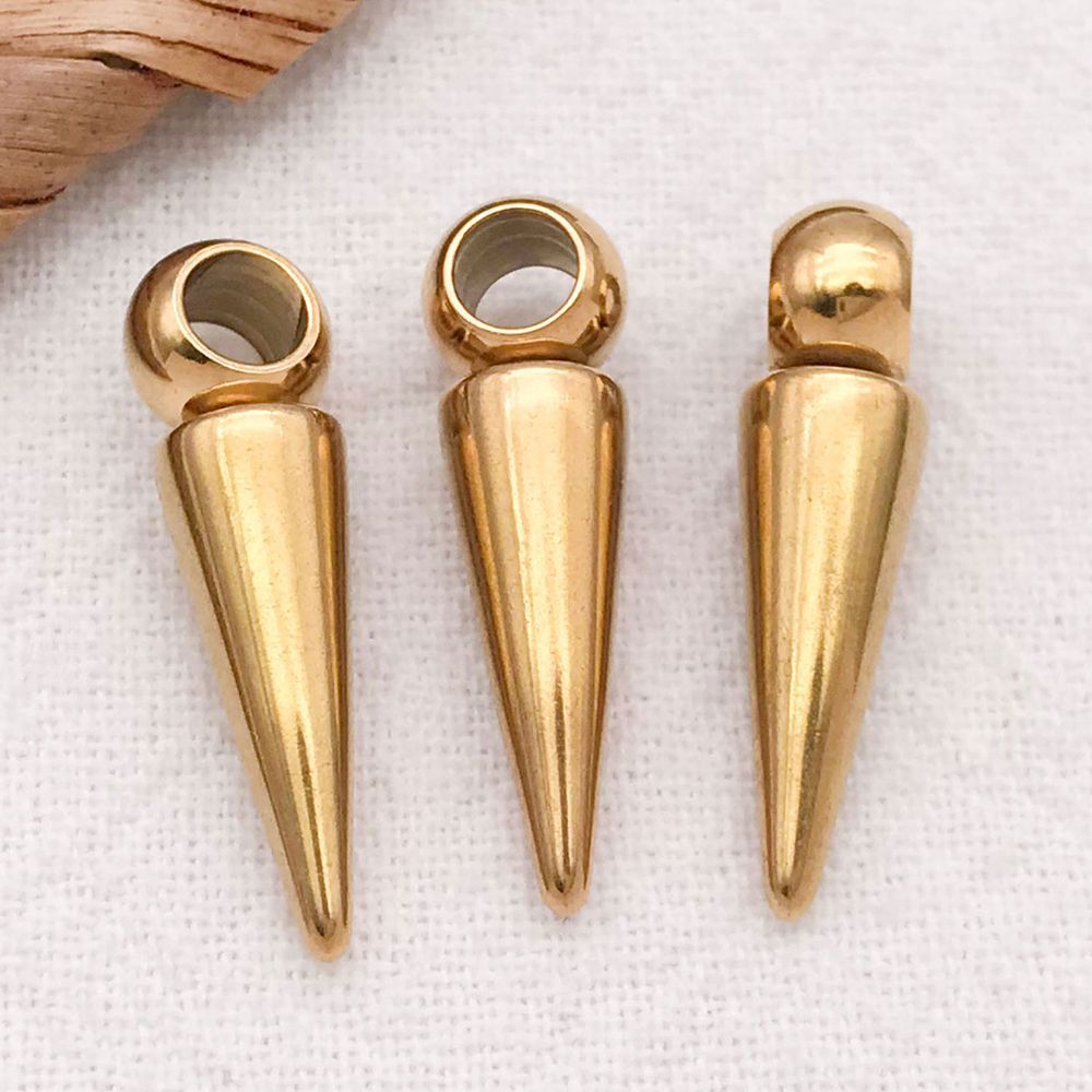 1 piece 6*15*5.5mm hole 3.5mm vacuum electroplated gold stainless steel punk cone pendant-1.68g-t2970