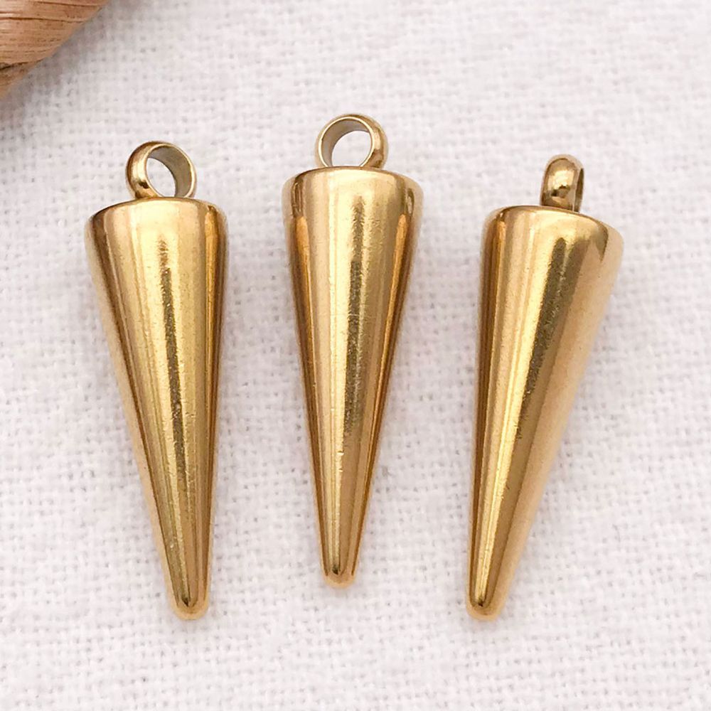 1 piece 6*15*5.5mm hole 1.9mm vacuum electroplated gold stainless steel punk cone pendant-1.34g-t2971