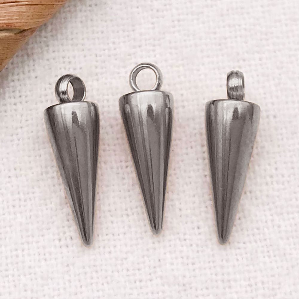 1 piece 4*10.5*4mm hole 1.5mm steel color stainless steel punk small hole cone pendant-0.5g-t2973