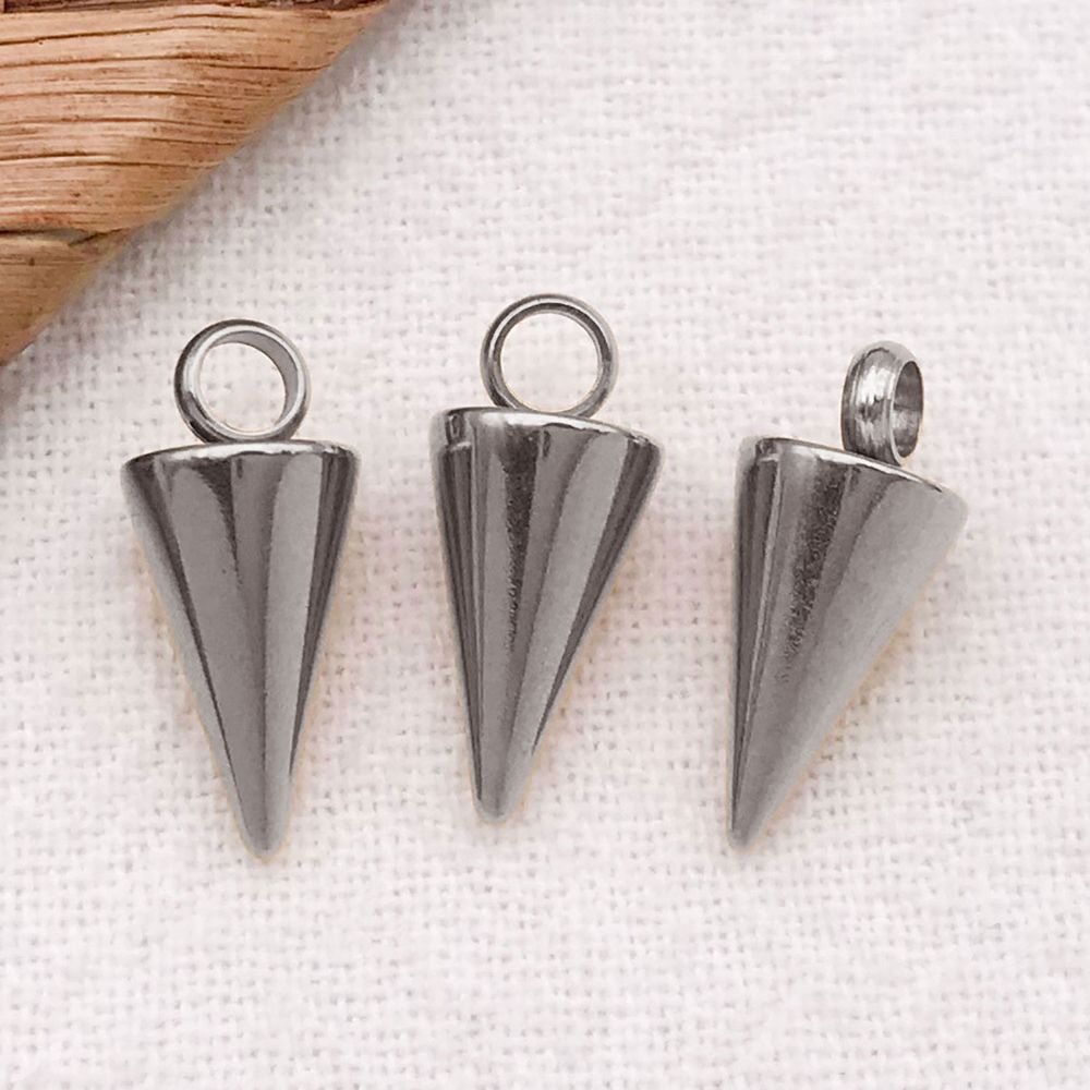 1 piece 6*10*6mm hole 2.3mm steel color stainless steel punk small hole cone pendant-1.63g-t2975