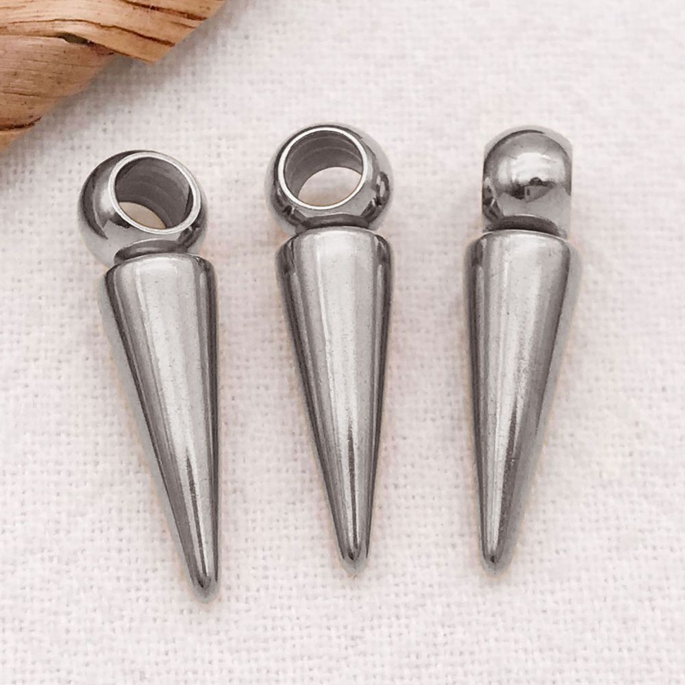 1 piece 6*15*5.5mm hole 3.5mm steel color stainless steel punk large hole cone pendant-1.68g-t2976