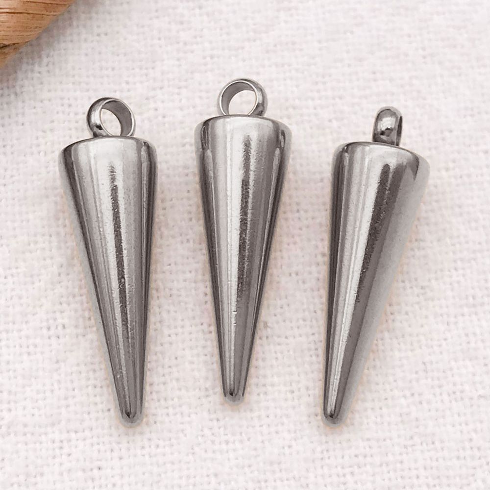 1 piece 6*15*5.5mm hole 1.9mm steel color stainless steel punk small hole cone pendant-1.34g-t2977