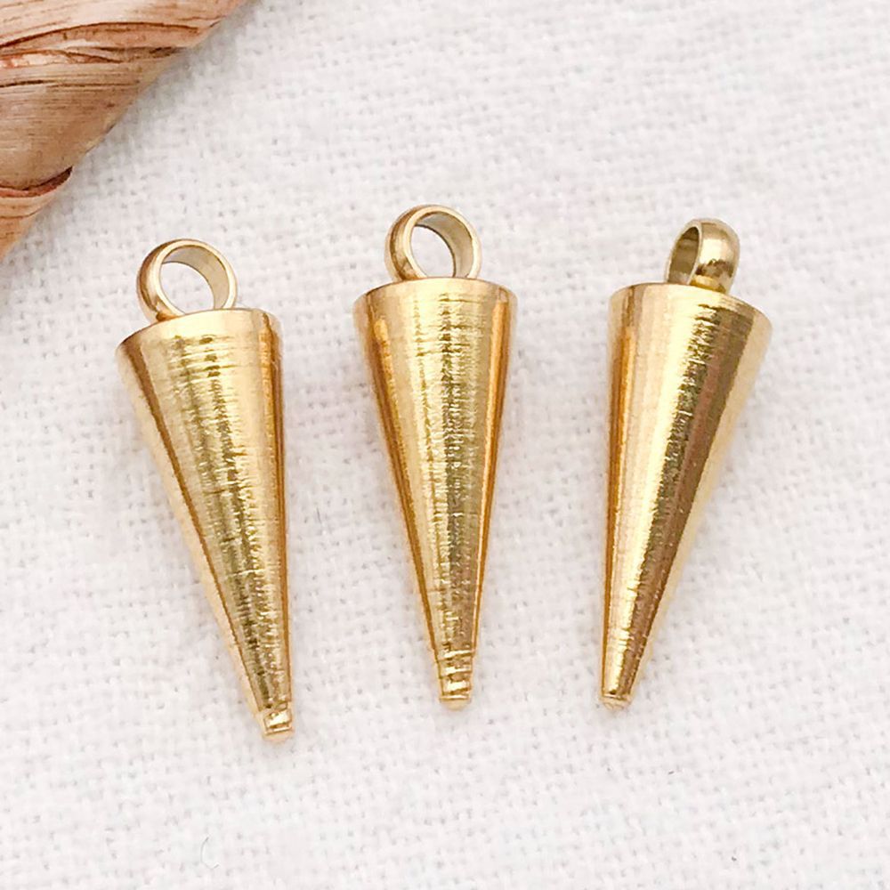 1 piece 5*15mm hole 1.5mm vacuum electroplated gold stainless steel punk small hole cone pendant-0.74g-t3152