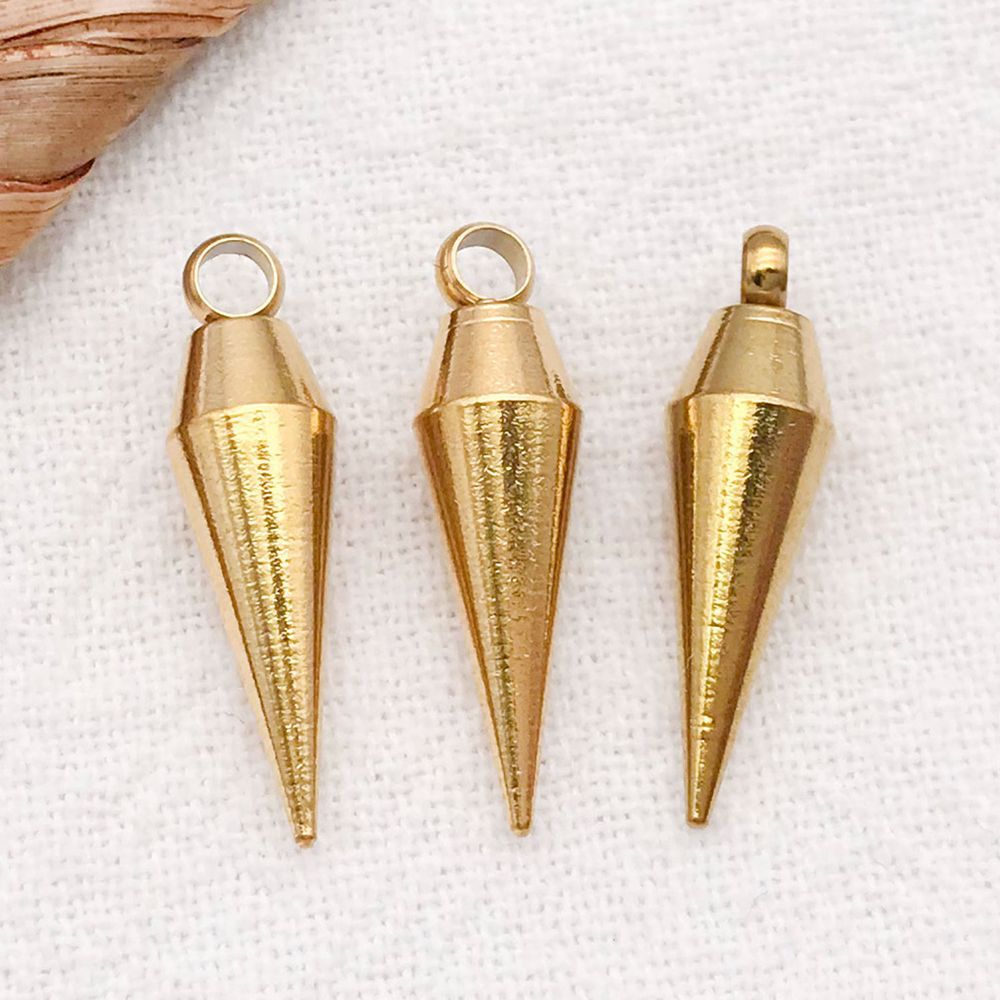 1 piece 5*17mm hole 2.5mm vacuum electroplated gold stainless steel punk bullet cone pendant-0.98g-t3153