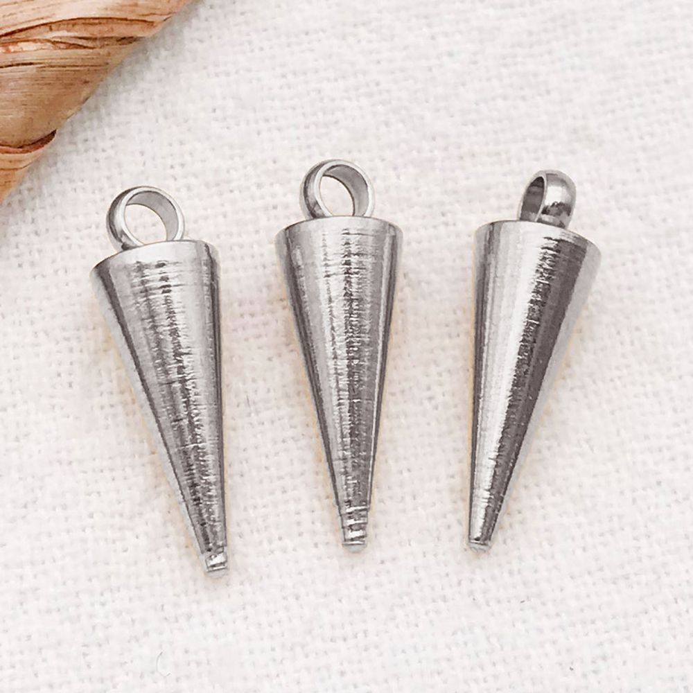 1 piece 5*15mm hole 1.5mm steel color stainless steel punk small hole cone pendant-0.74g-t3154