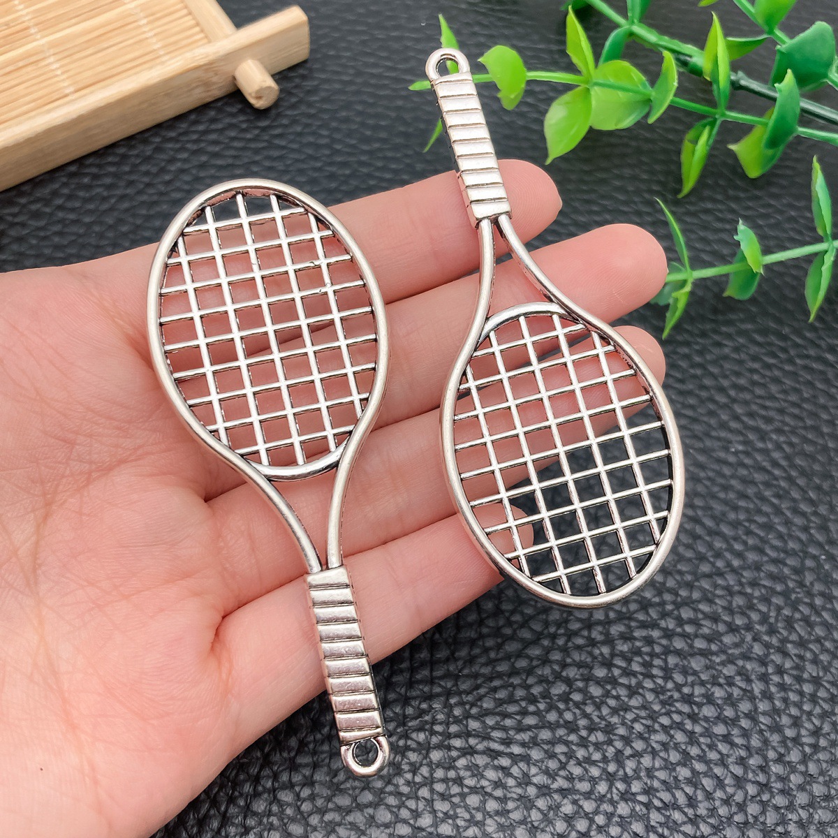ancient silver sports equipment tennis racket 78x31x4mm-24728