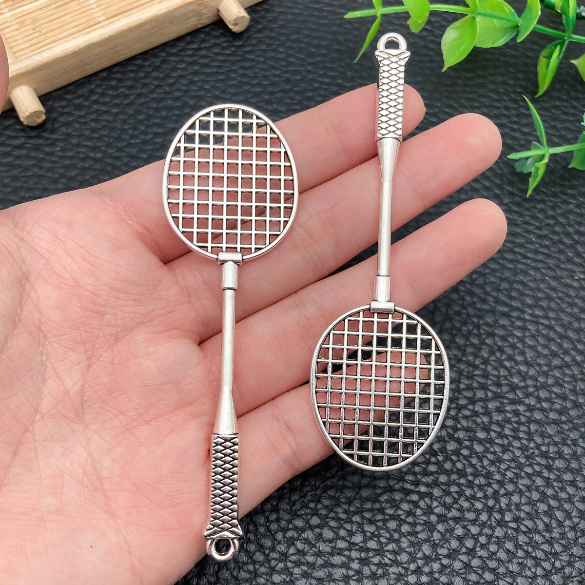 ancient silver sports equipment badminton racket 82x26x5mm-24729