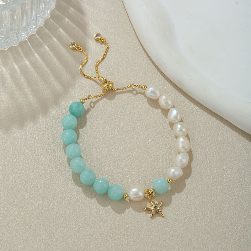 B4293 natural pearl starfish lake blue agate