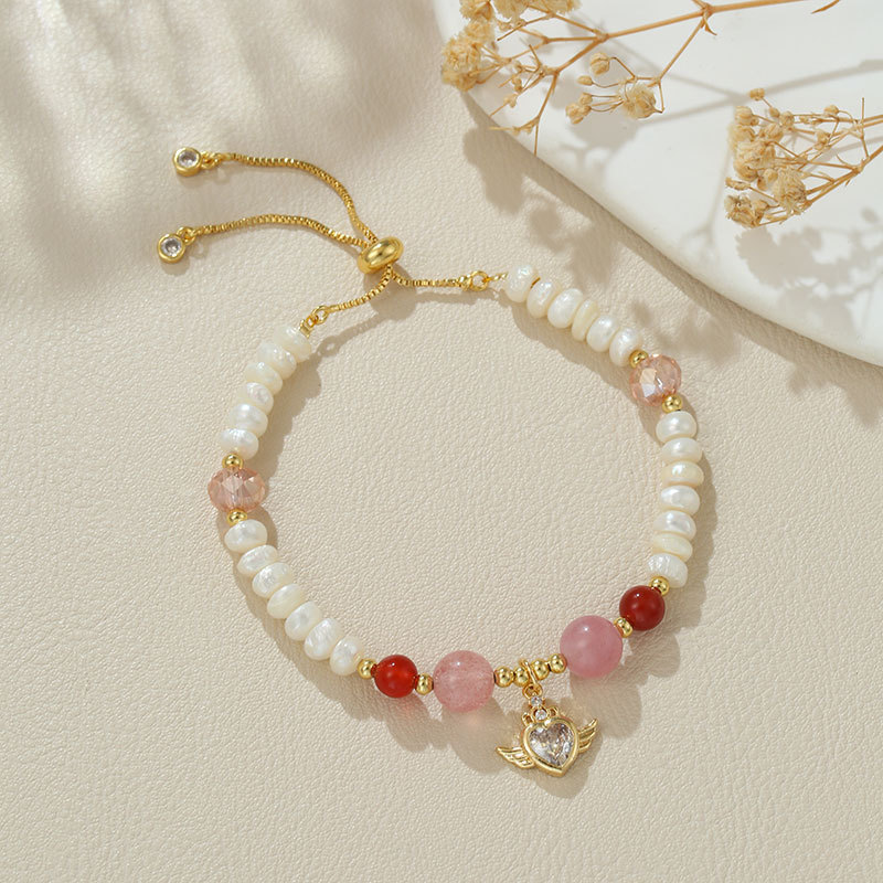 B4287 natural pearl love wings rose quartz