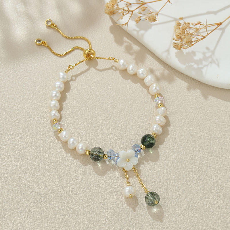 B4284 natural pearl shell flower black hair crystal