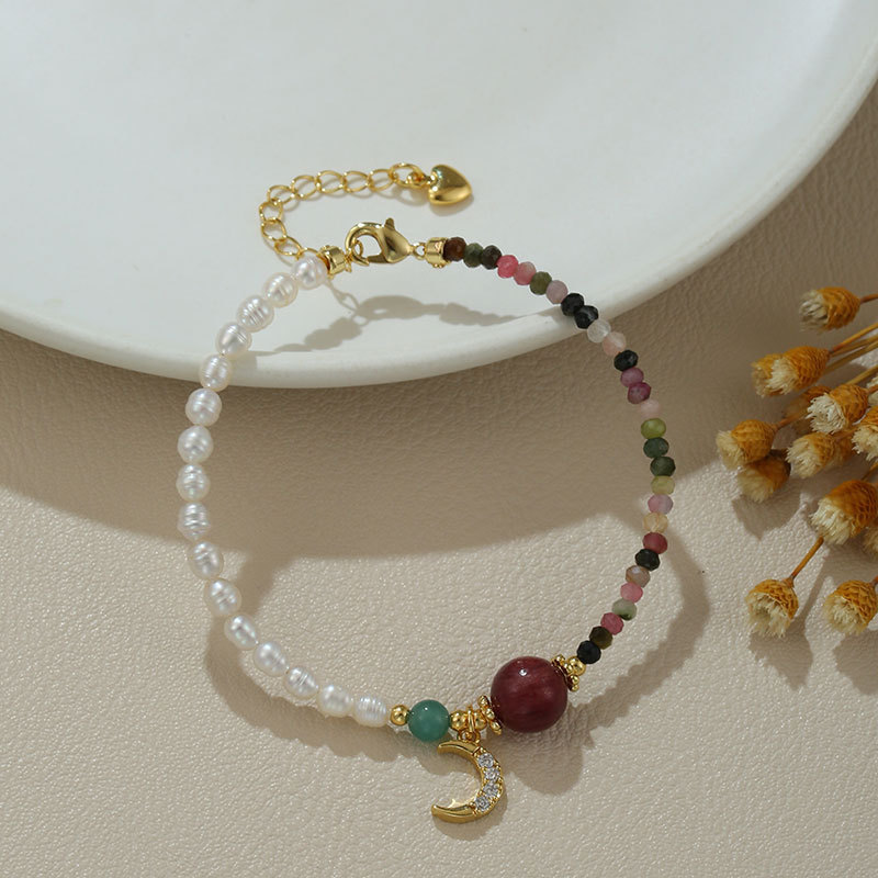 B4103 natural pearl color beads moon
