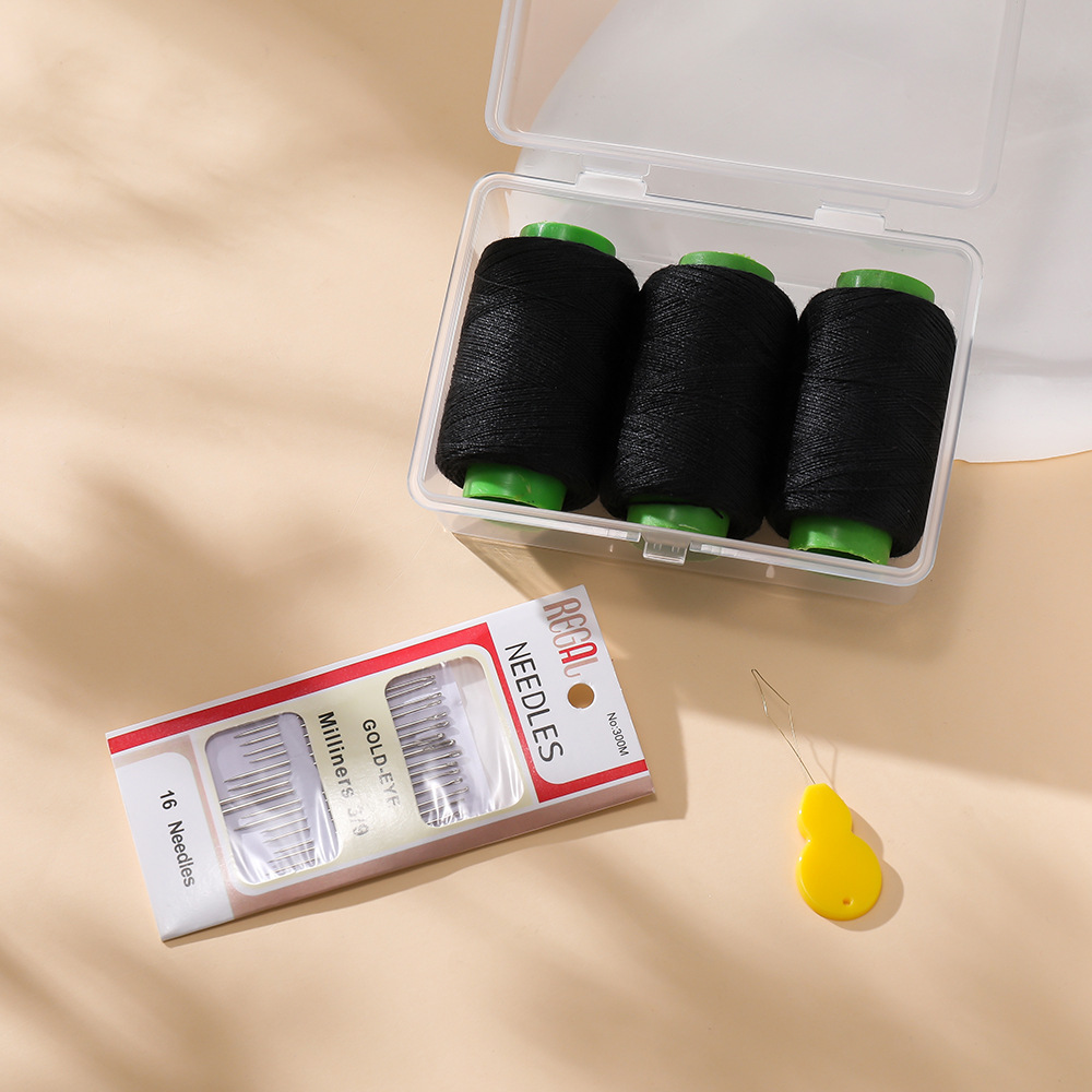 Black (3 rolls of thread   1 set of needles   thread guide) 1 set