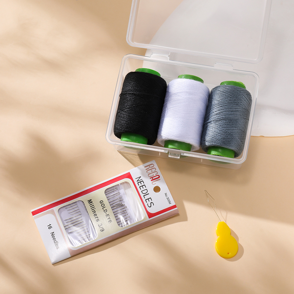 Black, white and gray (3 rolls of thread   1 set of needles   thread guide) 1 set