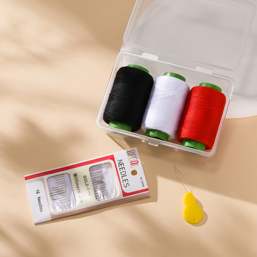 Black, white and red (3 rolls of thread   1 set of needles   thread guide) 1 set