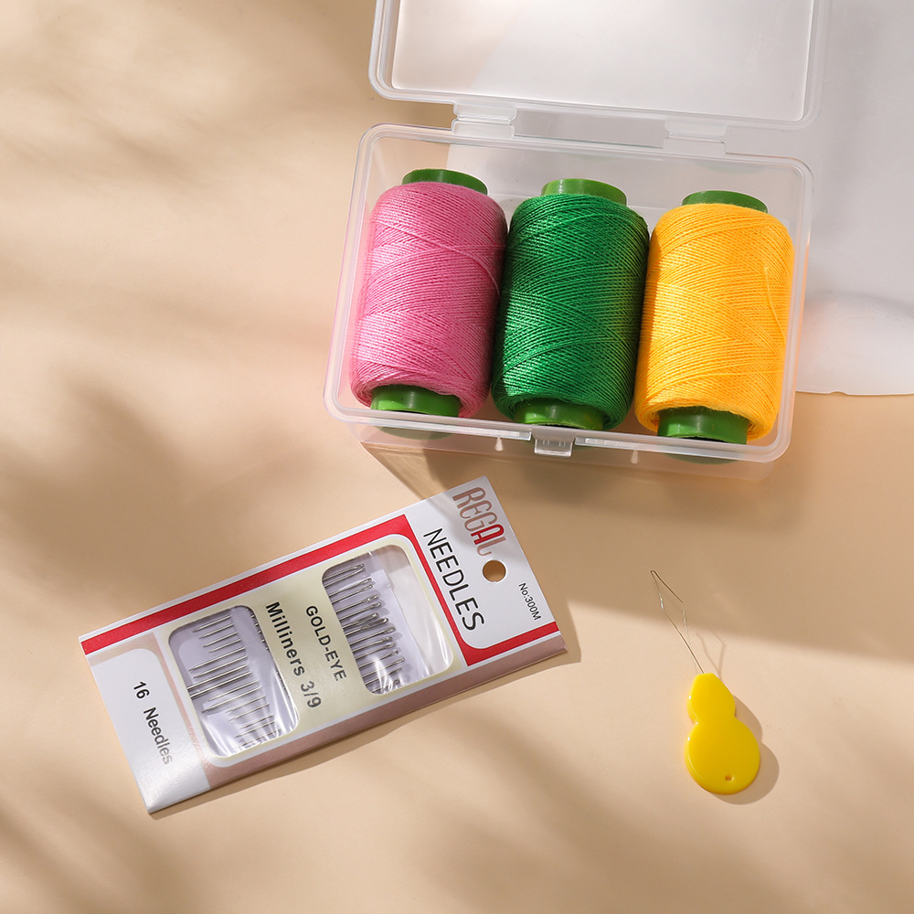 Pink, green and yellow (3 rolls of thread   1 set of needles   thread guide) 1 set