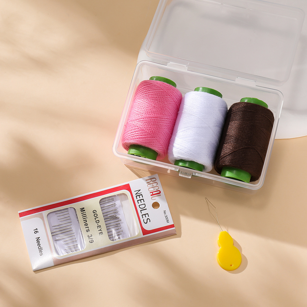 Pink and white coffee (3 rolls of thread   1 set of needles   thread guide) 1 set